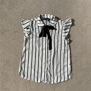 Black And White Striped Dressy Blouse, Size XS
